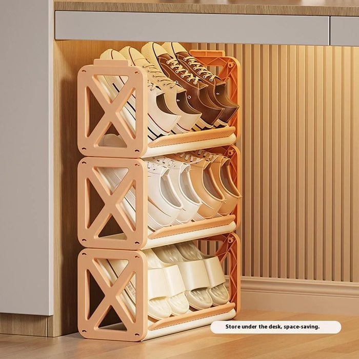 3 Layer Plastic Shoe Rack Space Saving Entryway Organizer Large Capacity Indoor Hallway Storage Shelf - Cream - 2