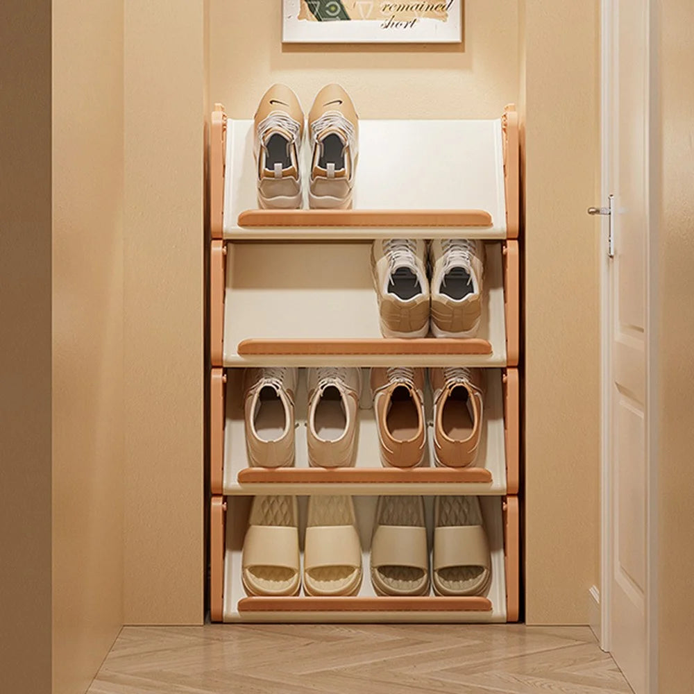 4-Tier Entryway Shoe Rack Cabinet Space-Saving Indoor Hallway Storage Organizer - Cream Color - 2