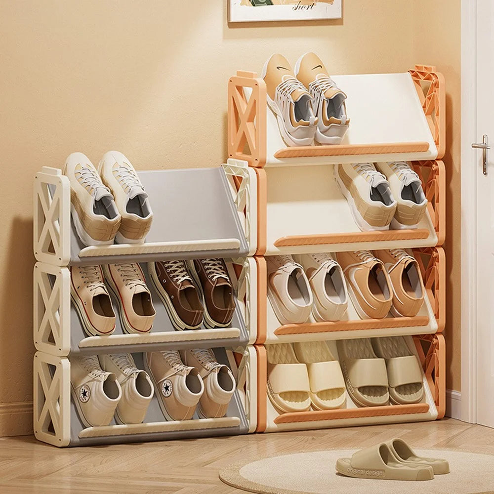 4-Tier Entryway Shoe Rack Cabinet Space-Saving Indoor Hallway Storage Organizer - Cream Color - 3