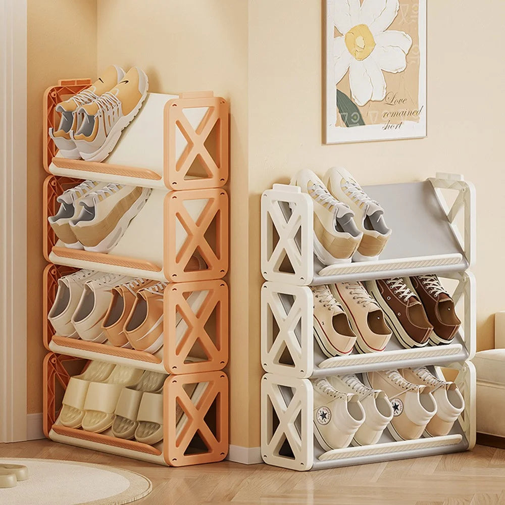 4-Tier Entryway Shoe Rack Cabinet Space-Saving Indoor Hallway Storage Organizer - Cream Color - 4