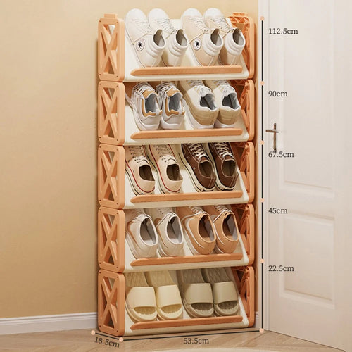 5-Tier Entryway Shoe Rack Cabinet Space-Saving Indoor Hallway Storage Organizer - Cream Color - 1
