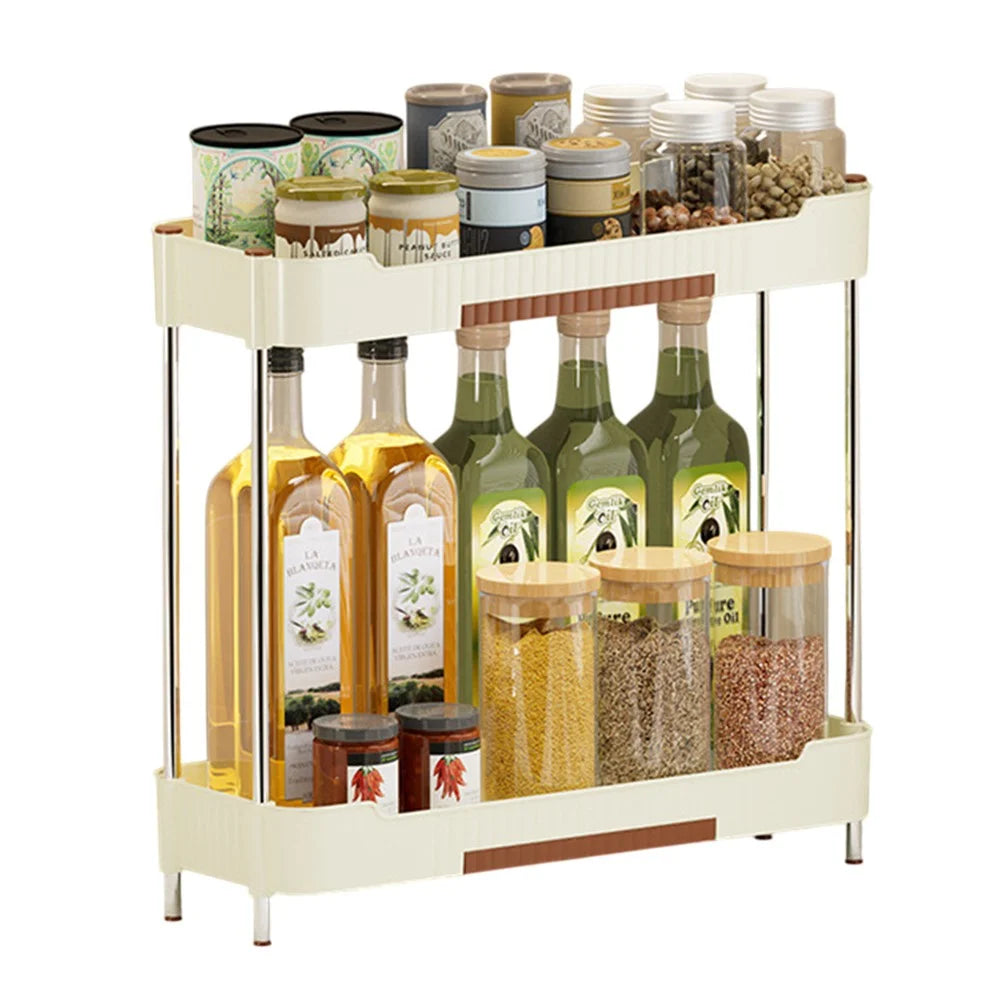 Narrow Kitchen Counter Organizer Rack Spice Bottle Storage Shelf for Home - Beige - 1