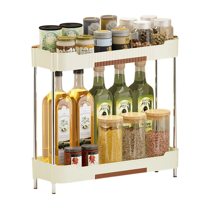 Narrow Kitchen Counter Organizer Rack Spice Bottle Storage Shelf for Home - Beige - 1