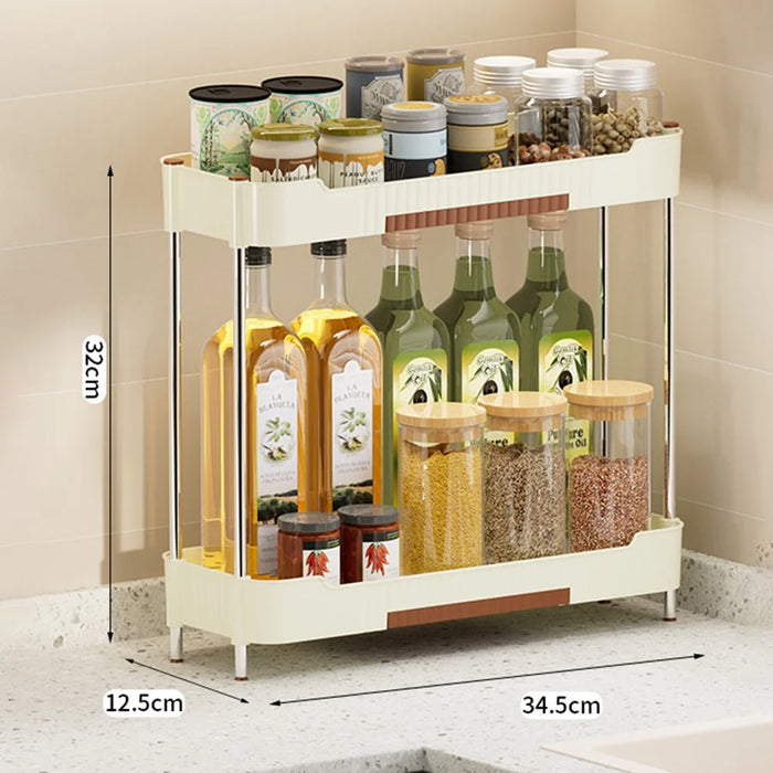 Narrow Kitchen Counter Organizer Rack Spice Bottle Storage Shelf for Home - Beige - 4