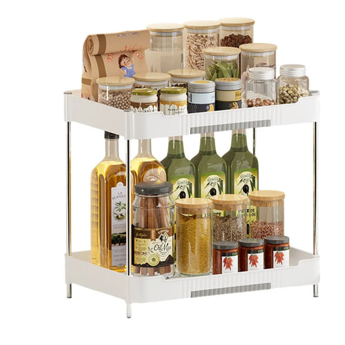 Kitchen Counter Organizer Rack Spice Bottle Storage Shelf, Wide Version - White - 1