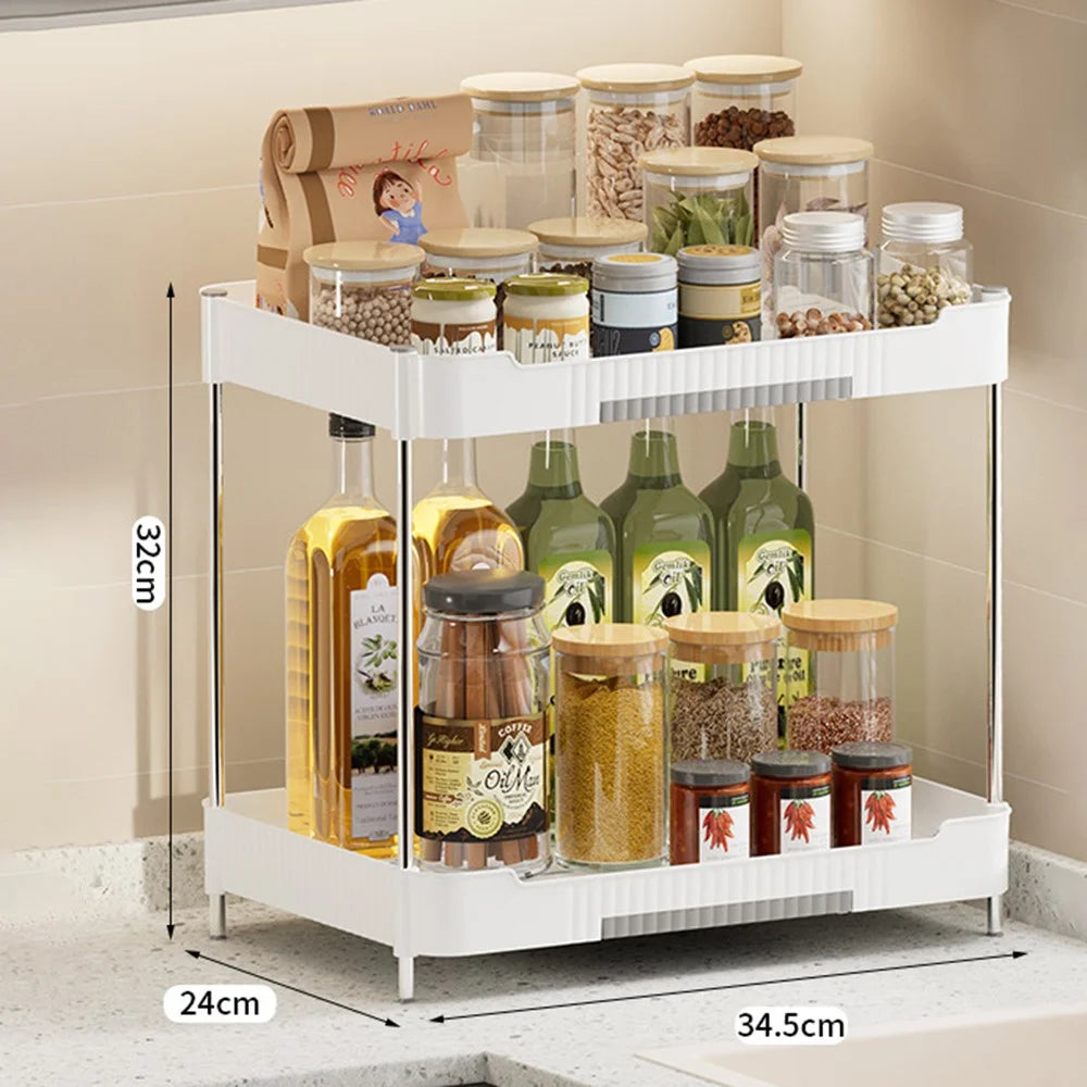 Kitchen Counter Organizer Rack Spice Bottle Storage Shelf, Wide Version - White - 4