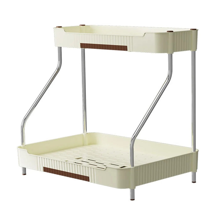 2-Layer Kitchen Countertop Organizer Rack Spice Bottle Storage Shelf for Home - Beige - 1