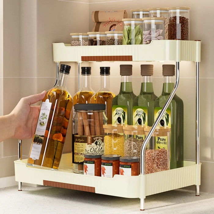 2-Layer Kitchen Countertop Organizer Rack Spice Bottle Storage Shelf for Home - Beige - 2