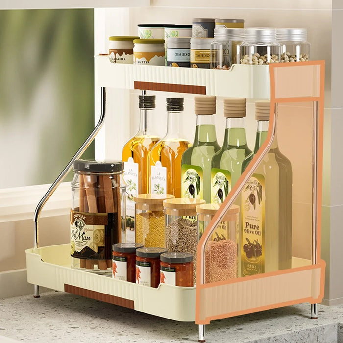 2-Layer Kitchen Countertop Organizer Rack Spice Bottle Storage Shelf for Home - Beige - 5