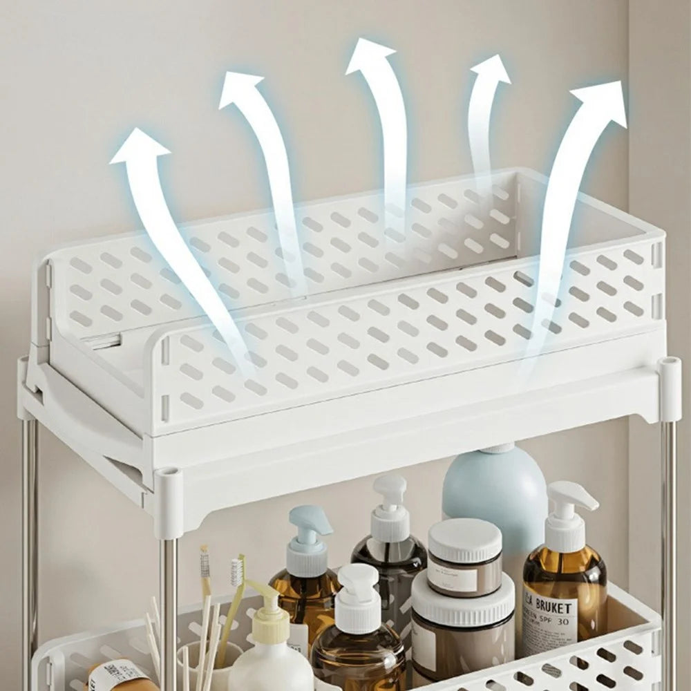 Foldable 2-Tier Pull-Out Shelf Organizer For Kitchen Sink Cabinet Spice Rack Space Saving Storage - White - 2