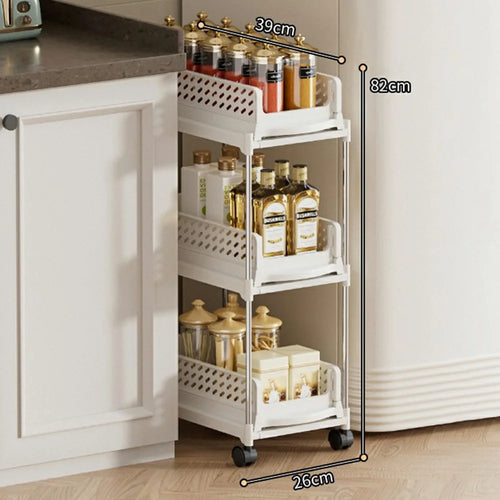 Foldable 3-Tier Rolling Slim Storage Cart Expandable Kitchen Spice Rack Bathroom Organizer - White - 1
