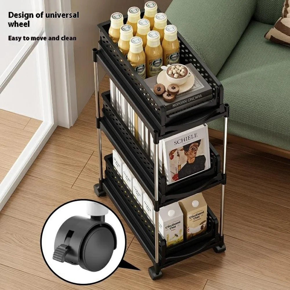 Foldable 3-Tier Rolling Slim Storage Cart Expandable Kitchen Spice Rack Bathroom Organizer - White - 4