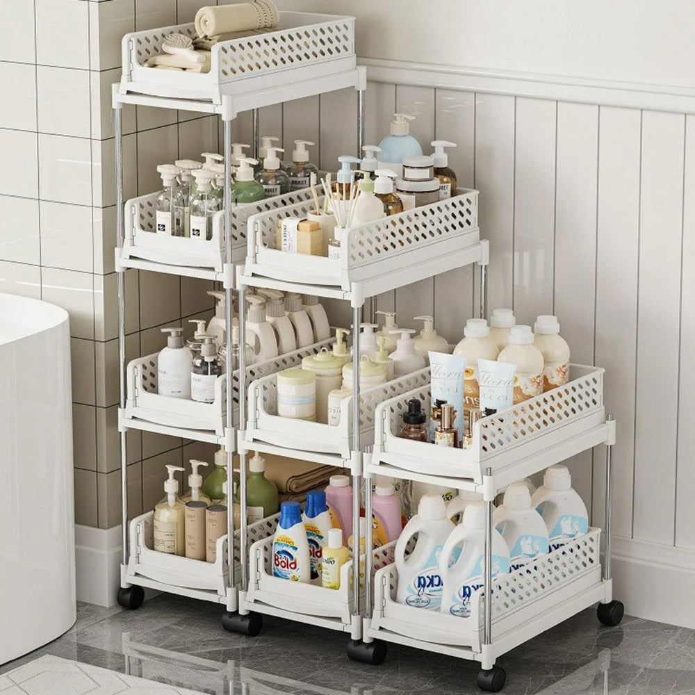 Foldable 3-Tier Rolling Slim Storage Cart Expandable Kitchen Spice Rack Bathroom Organizer - White - 6