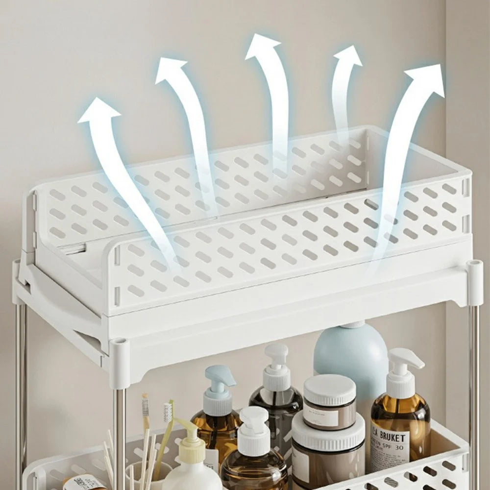 4-Tier Folding Storage Holder Slim Kitchen Spice Rack Bathroom Organizer with Wheels - White - 3