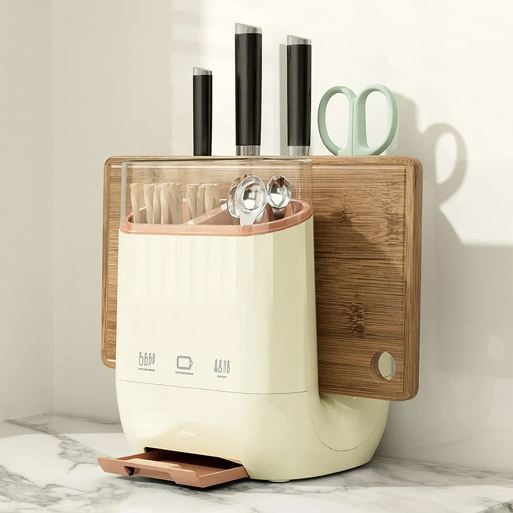 Kitchen Knife Block Organizer Cutting Board Holder Utensil Storage Rack Removable Drainable - Creamy White - 1