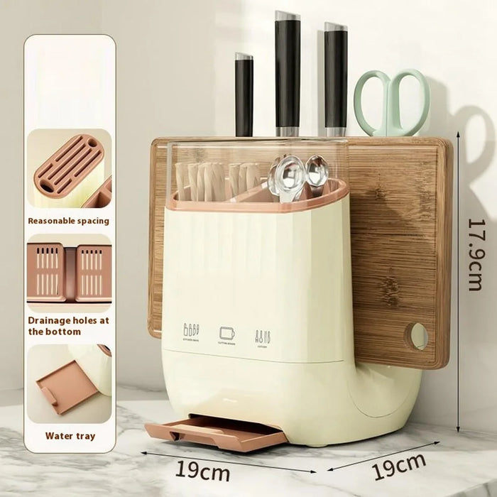 Kitchen Knife Block Organizer Cutting Board Holder Utensil Storage Rack Removable Drainable - Creamy White - 2