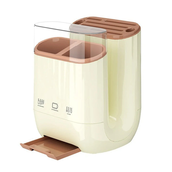Kitchen Knife Block Organizer Cutting Board Holder Utensil Storage Rack Removable Drainable - Creamy White - 3