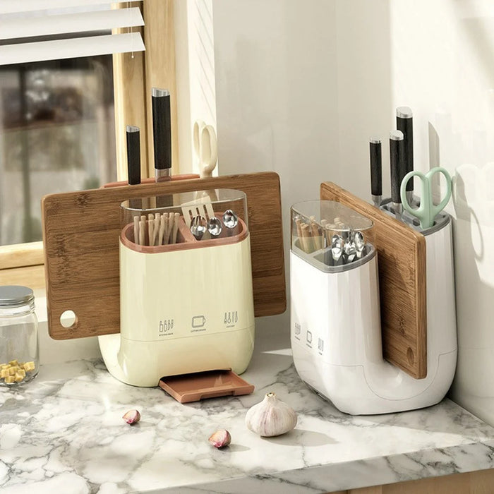 Kitchen Knife Block Organizer Cutting Board Holder Utensil Storage Rack Removable Drainable - Creamy White - 7