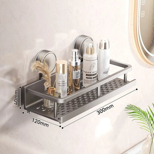 Suction Cup Bathroom Shelf 30cm Wall Mounted Storage Rack No Drilling Multifunctional Organizer - 1