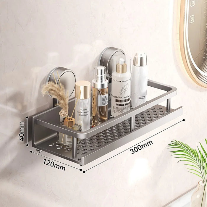 Suction Cup Bathroom Shelf 30cm Wall Mounted Storage Rack No Drilling Multifunctional Organizer - 1