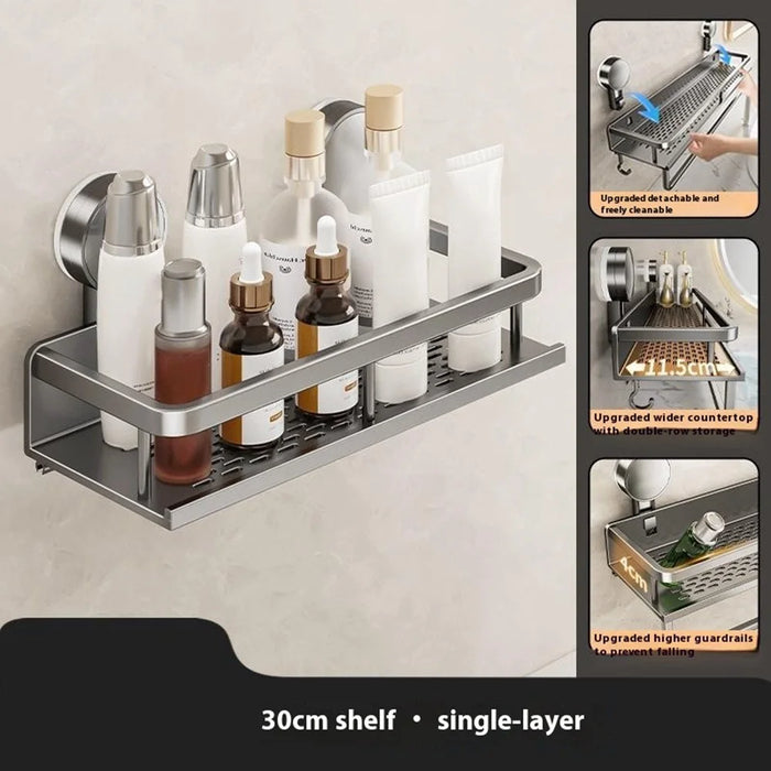 Suction Cup Bathroom Shelf 30cm Wall Mounted Storage Rack No Drilling Multifunctional Organizer - 2