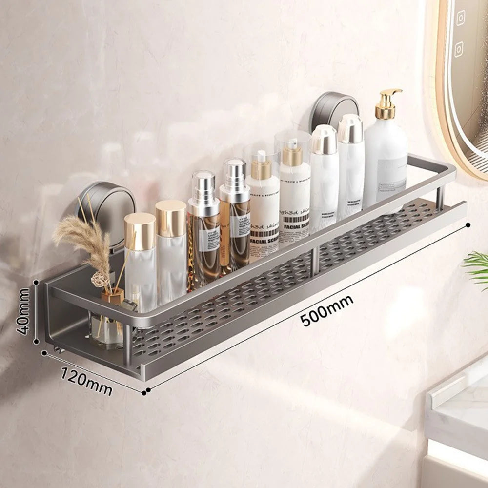 Suction Cup Bathroom Shelf 50cm Wall Mounted Storage Rack No Drilling Organizer for Toiletries / Towels - 1