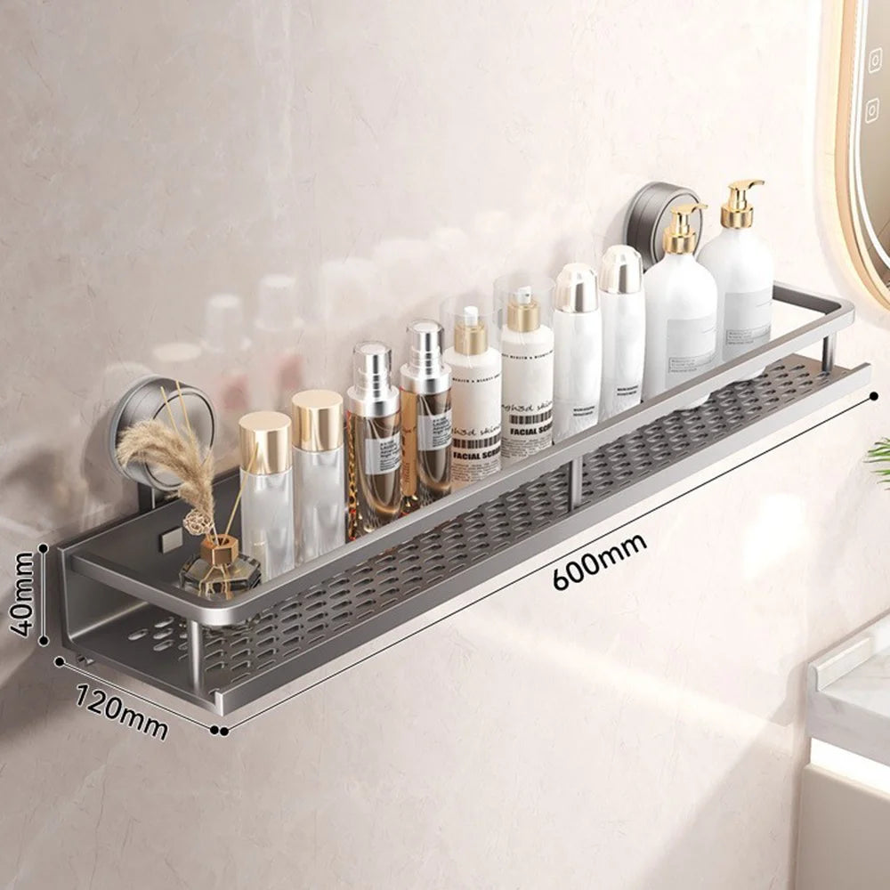 Suction Cup Bathroom Shelf 60cm Wall Mounted Storage Rack No Drilling Organizer for Toiletries / Towels - 1