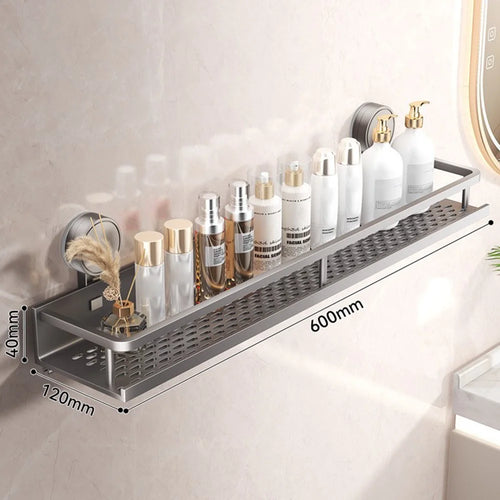 Suction Cup Bathroom Shelf 60cm Wall Mounted Storage Rack No Drilling Organizer for Toiletries / Towels - 1