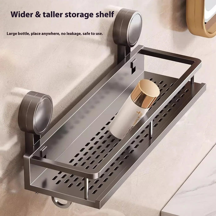 Suction Cup Bathroom Shelf 40cm Wall Mounted Storage Rack with Rod / Hooks for Toiletries - 3