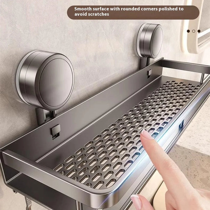 Suction Cup Bathroom Shelf 40cm Wall Mounted Storage Rack with Rod / Hooks for Toiletries - 5