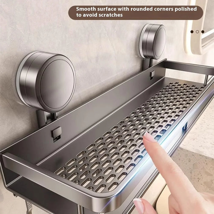 Suction Cup Bathroom Shelf 50cm Wall Mounted Storage Rack with Rod / Hooks for Toiletries - 5