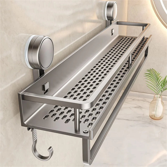 Suction Cup Bathroom Shelf 2-Tier 30cm Wall Mounted Storage Rack with Rod / Hooks No Drilling for Toiletries - 5