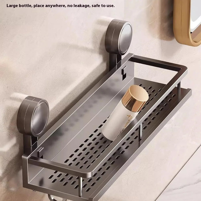 Suction Cup Bathroom Shelf 2-Tier 40cm Wall Mounted Storage Rack with Rod / Hooks No Drilling for Toiletries - 2