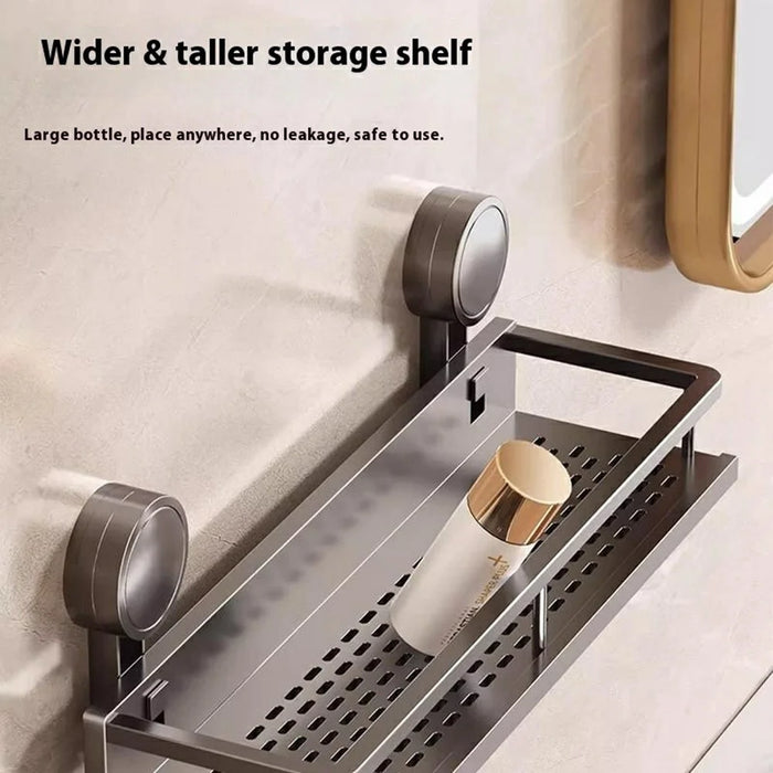 Suction Cup Bathroom Shelf 2-Tier 60cm Wall Mounted Storage Rack with Rod / Hooks No Drilling for Toiletries - 2