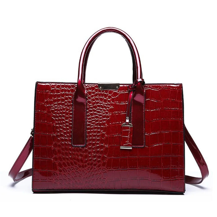 Fashion Crocodile Texture Handbag PU Leather Women Tote Bag Shoulder Bag - Wine Red - 1