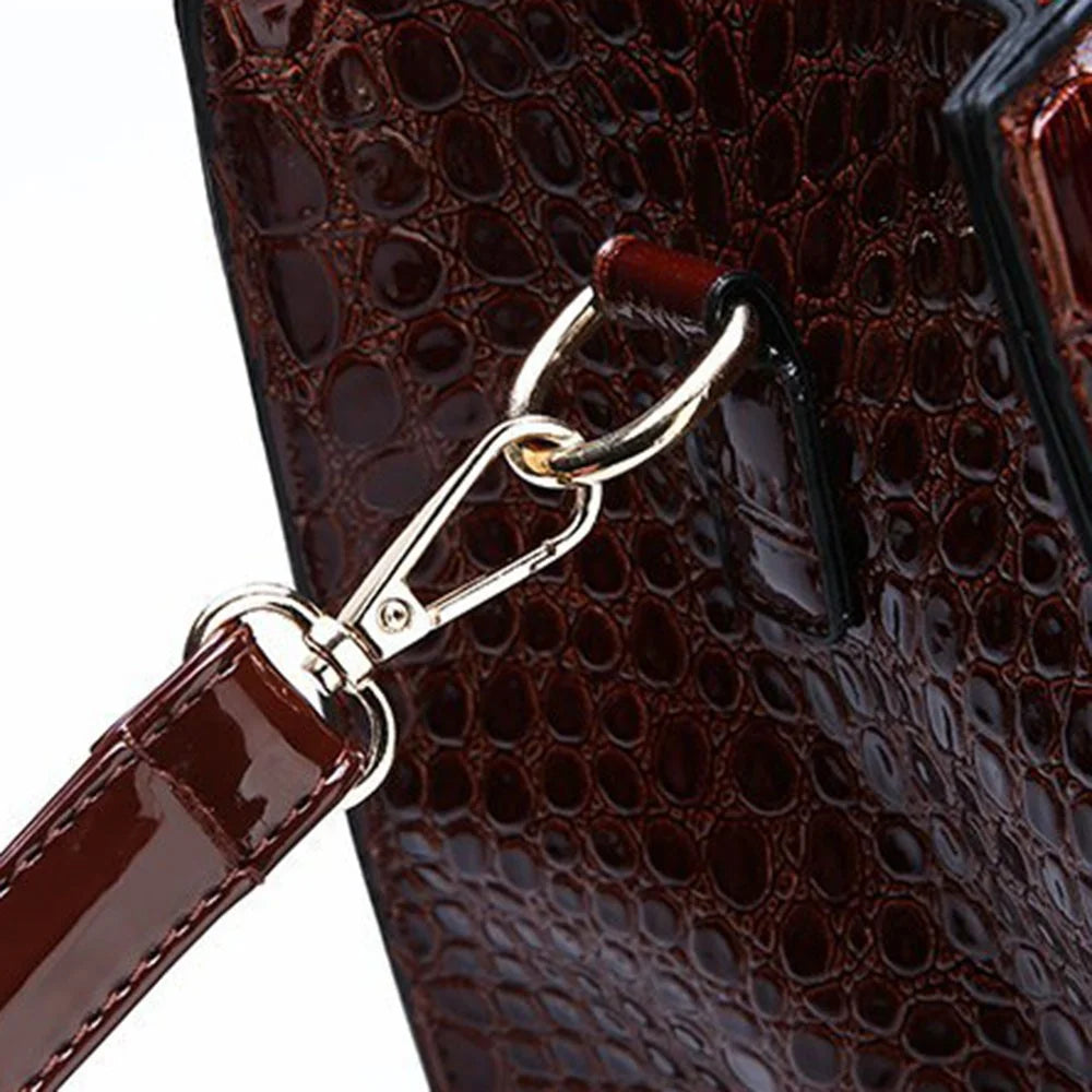 Fashion Crocodile Texture Handbag PU Leather Women Tote Bag Shoulder Bag - Wine Red - 5