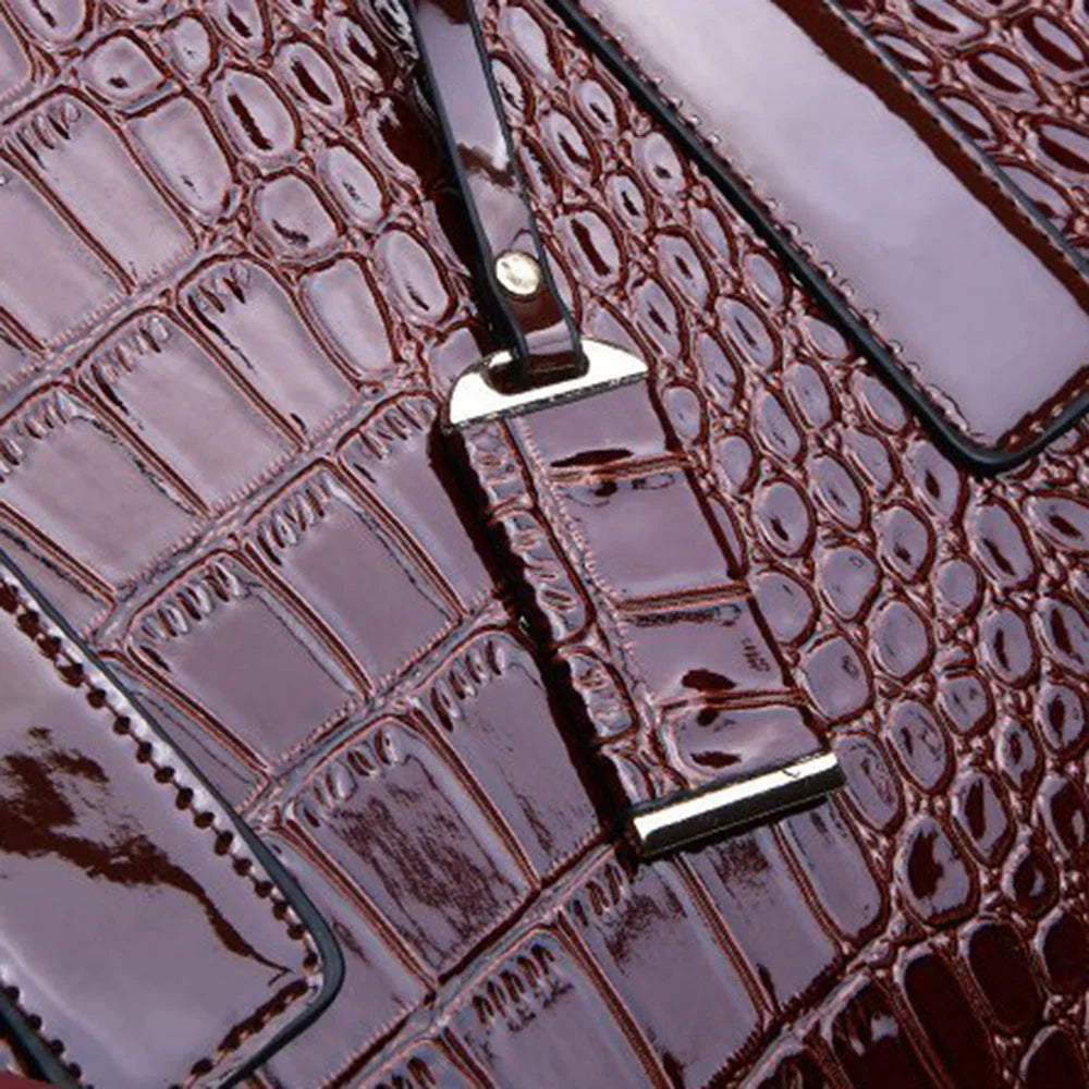 Fashion Crocodile Texture Handbag PU Leather Women Tote Bag Shoulder Bag - Wine Red - 6