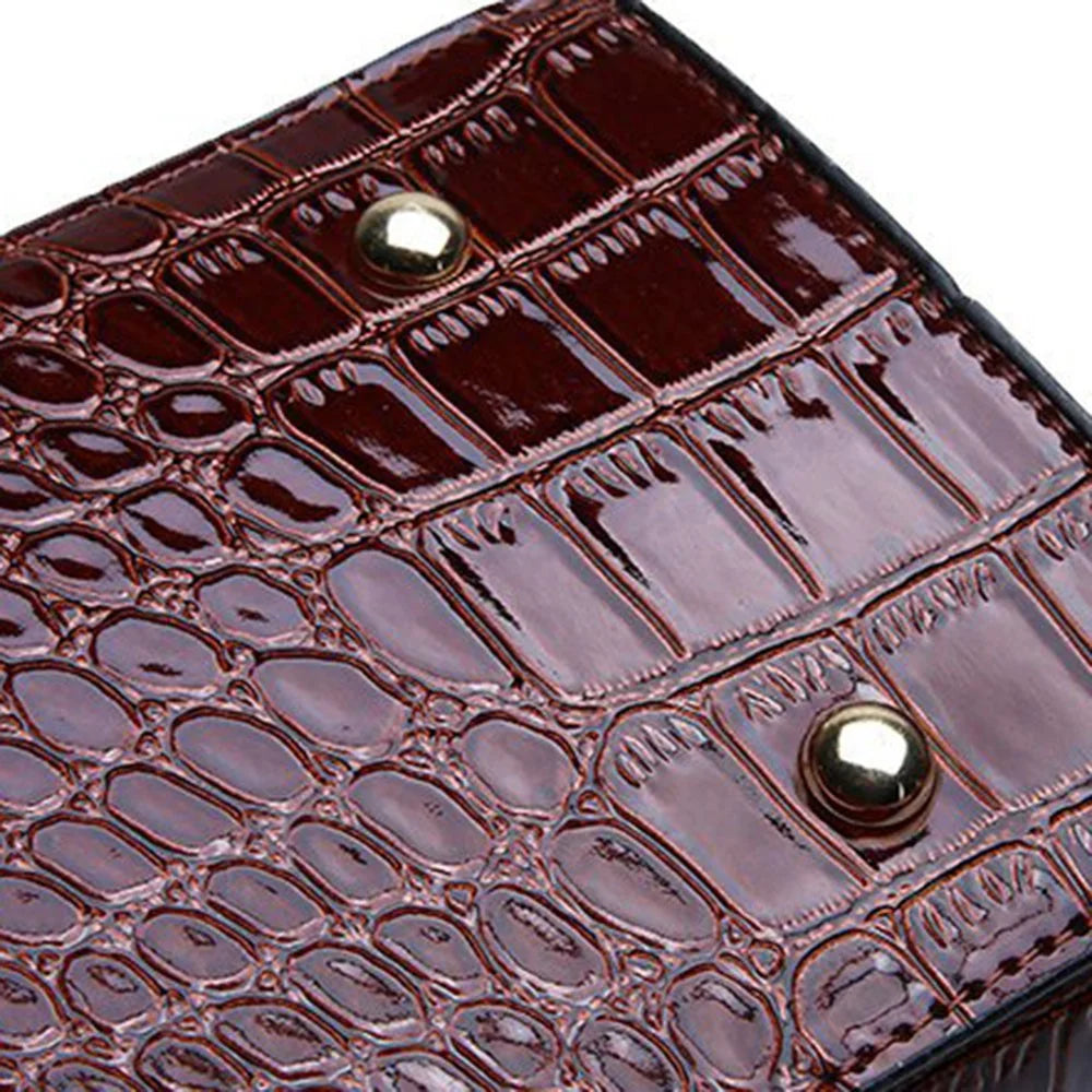 Fashion Crocodile Texture Handbag PU Leather Women Tote Bag Shoulder Bag - Wine Red - 7