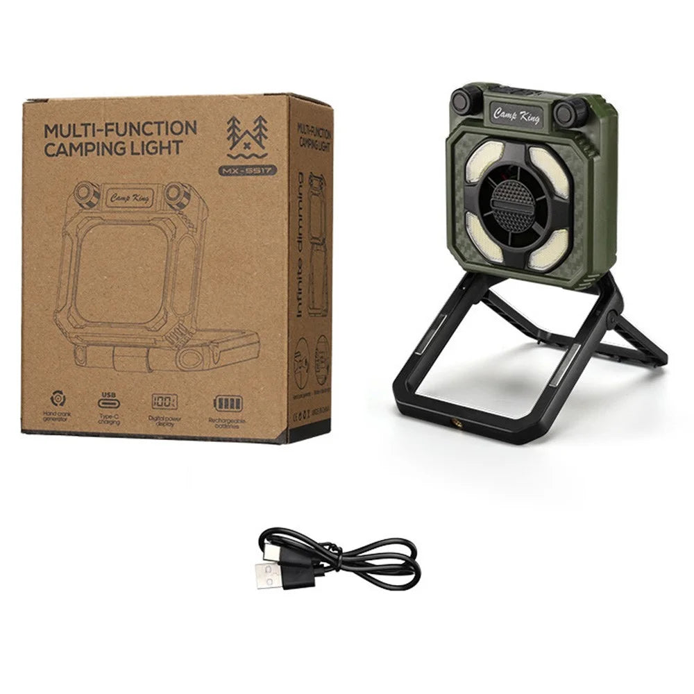 Camping Fan Light USB Rechargeable Portable Magnetic Tent Lamp with Digital Display - Army Green - 1