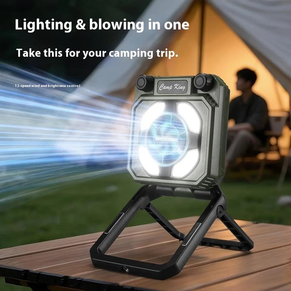 Camping Fan Light USB Rechargeable Portable Magnetic Tent Lamp with Digital Display - Army Green - 3