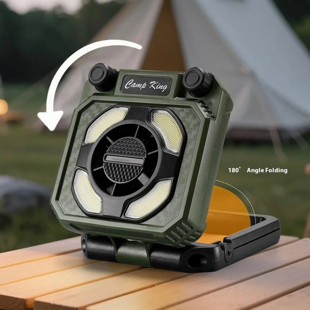 Camping Fan Light USB Rechargeable Portable Magnetic Tent Lamp with Digital Display - Army Green - 5