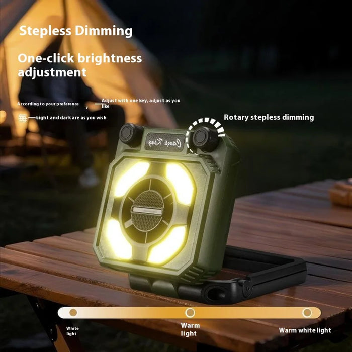 Camping Fan Light with Digital Display / Hand Crank USB Rechargeable Portable Magnetic Tent Lamp - Army Green - 2