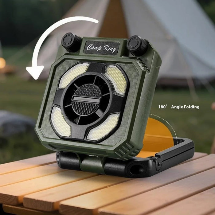 Camping Fan Light with Digital Display / Hand Crank USB Rechargeable Portable Magnetic Tent Lamp - Army Green - 5