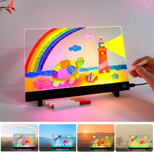 LED Drawing Board for Kids Gift, 20 x 30cm USB Powered Erasable Acrylic Illuminated Writing Tablet with Stand and Color Pencils - 1