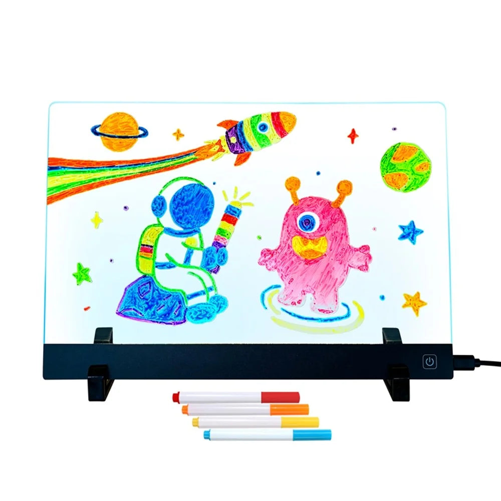 LED Drawing Board for Kids Gift, 20 x 30cm USB Powered Erasable Acrylic Illuminated Writing Tablet with Stand and Color Pencils - 2