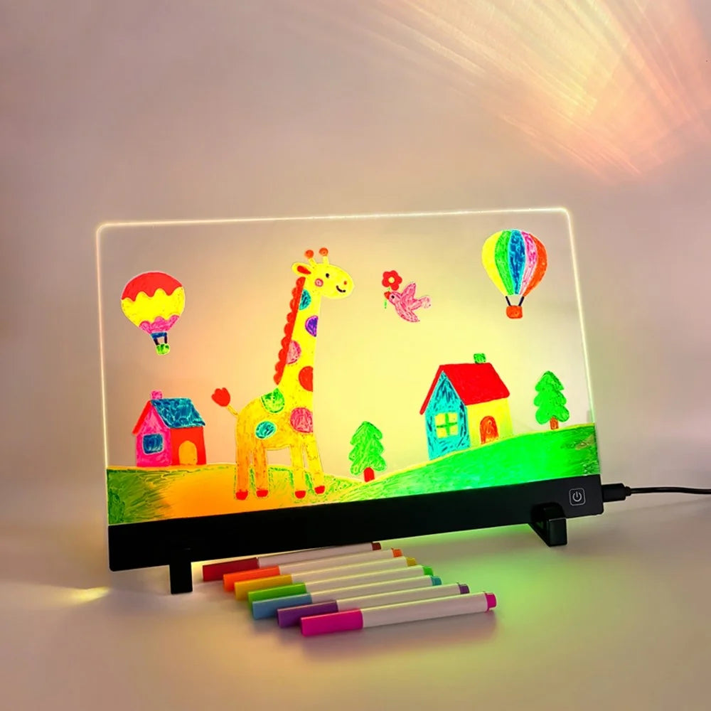 LED Drawing Board for Kids Gift, 20 x 30cm USB Powered Erasable Acrylic Illuminated Writing Tablet with Stand and Color Pencils - 5