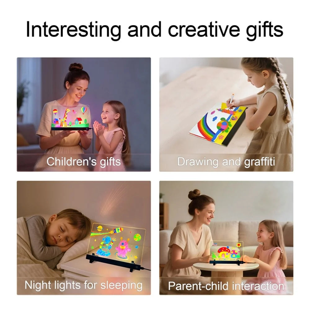LED Drawing Board for Kids Gift, 20 x 30cm USB Powered Erasable Acrylic Illuminated Writing Tablet with Stand and Color Pencils - 7