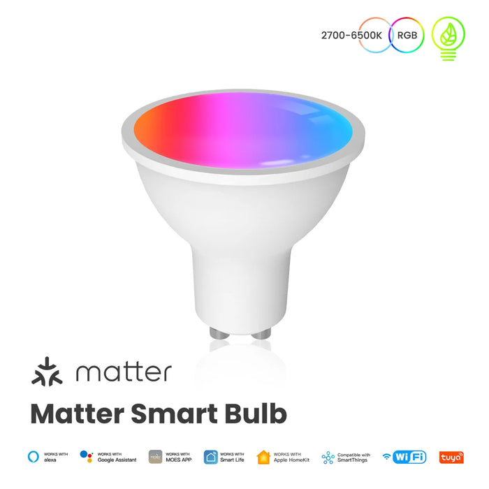 MOES Matter Smart GU10 LED Light Bulbs Color Changing WiFi Smart Bulbs, 2700K-6500K Dimmable Smart Life Remote Control - 2