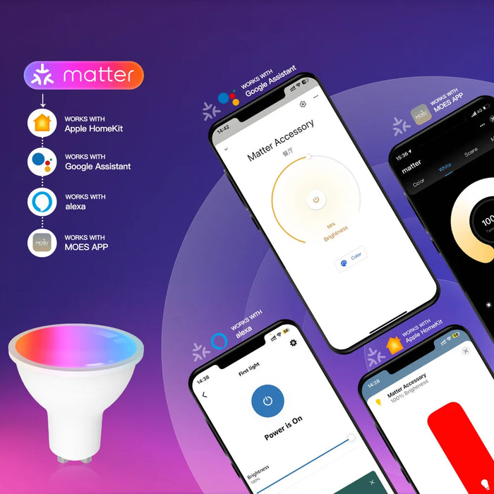 MOES Matter Smart GU10 LED Light Bulbs Color Changing WiFi Smart Bulbs, 2700K-6500K Dimmable Smart Life Remote Control - 3