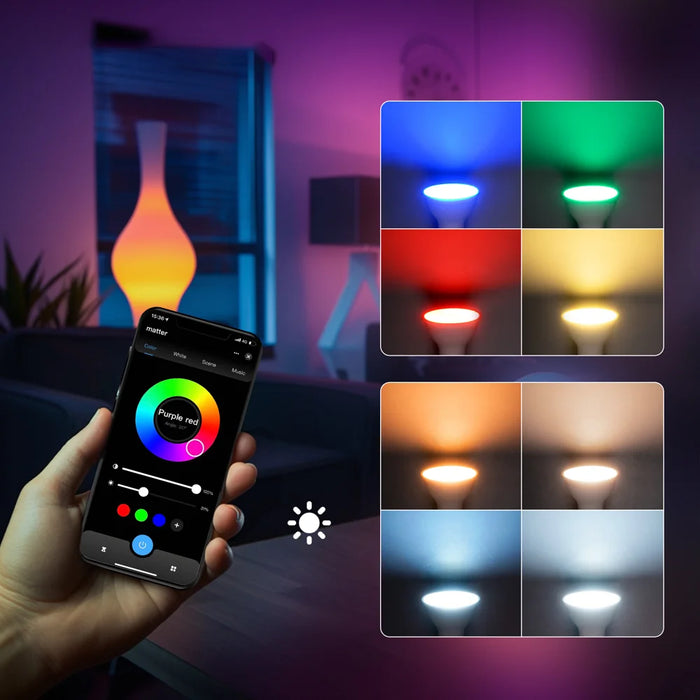 MOES Matter Smart GU10 LED Light Bulbs Color Changing WiFi Smart Bulbs, 2700K-6500K Dimmable Smart Life Remote Control - 4